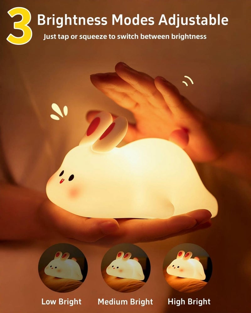 Daixinde Store Big Face Rabbit Silicone Night Light, Squishy Bunny Lamp with Touch Control, 30-Min Timer, Rechargeable Kids Night Light for Bedroom Nursery, [Valentines Gifts] - Image 4